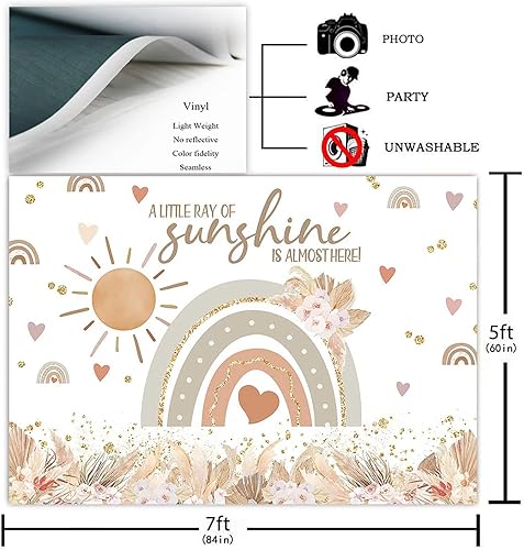 Miniatura 2 de Avezano Telón de fondo bohemio para baby shower, césped de las pampas, fondo bohemio para fotografía de fiesta para niña, arco iris, sol, decoración