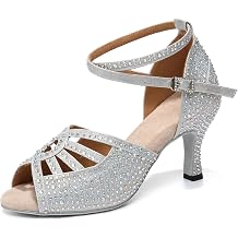 Womens Dance Shoes Sparkling Satin Salsa Ballroom Dancing Heels Salsa Wedding Brides Shoes with Pearls,Rhinestones