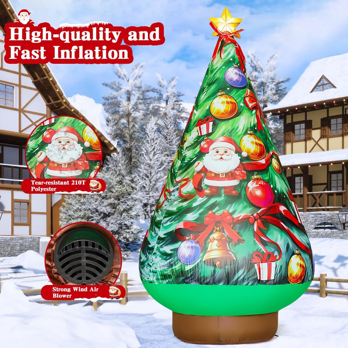 GOOSH 8.8 FT Christmas Inflatables Tree Built-in 360° Rotating Colorful LEDs & Lighted Star, Outdoor Decorations Blow Up Tree Yard Decoration for Xmas Holiday Party Indoor Garden Lawn Decor