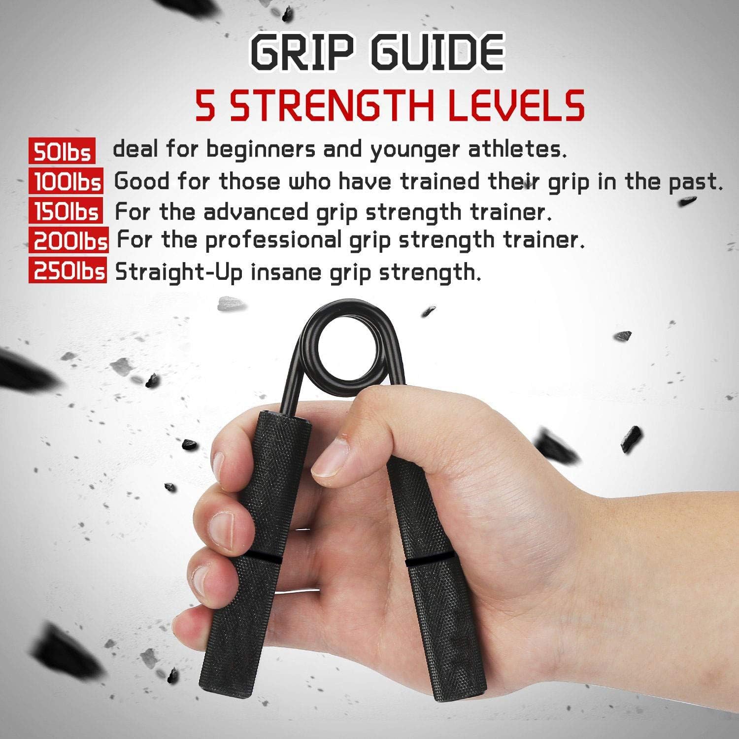 YZLSPORTS Metal Black Heavy Hand Grip and Wrist Strengthener Gripper - Resistance from 50-300 LB Metal Exerciser for Hand, Forearm, and Fingers,Black(Bold Handle) Stainless Steel : Sports & Outdoors