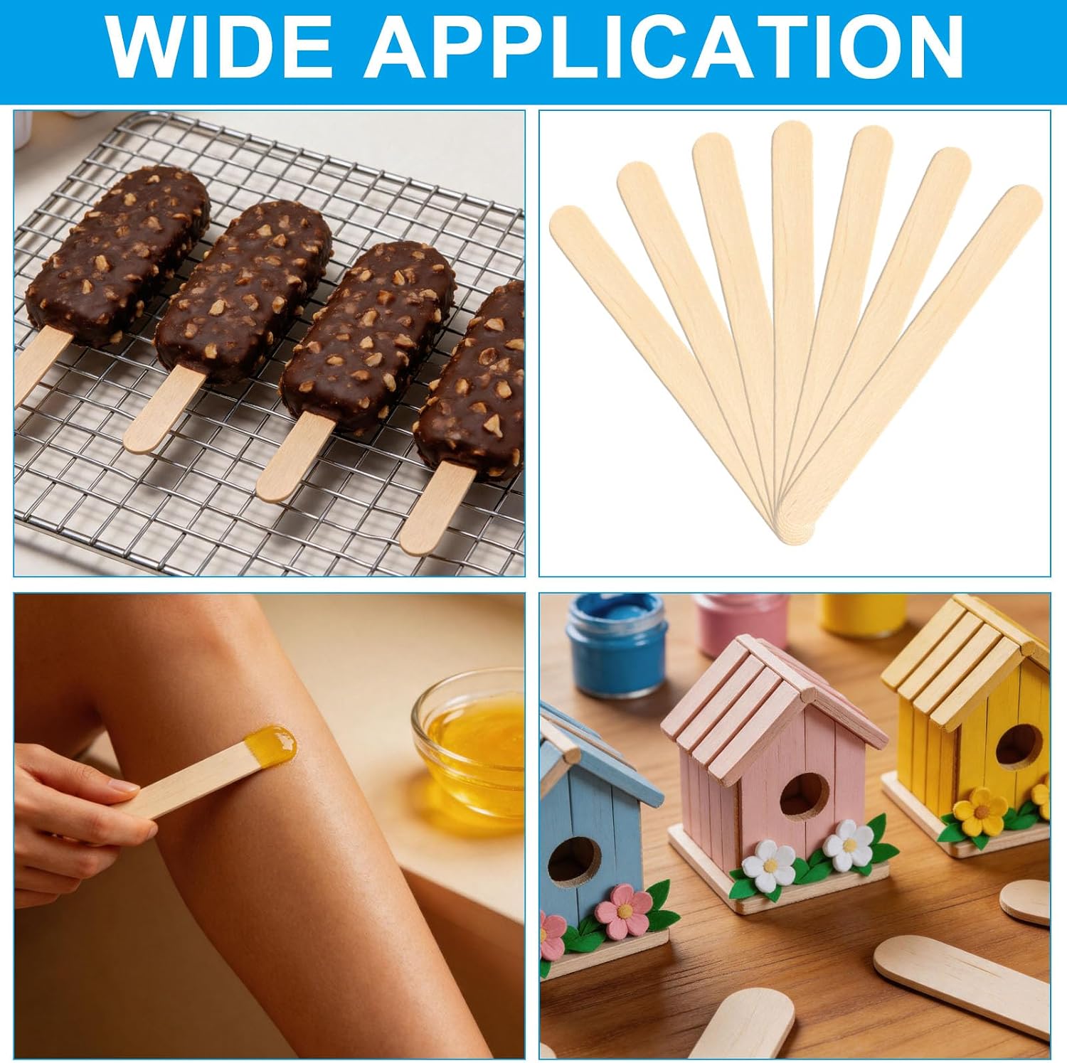300 PCS 3.65 Inch Popsicle Sticks, Natural Wood Craft Sticks for DIY, Cake Pops, Arts & Crafts, Safe & Smooth Edges
