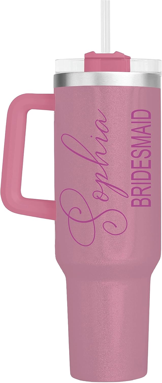 Personalized 40oz Tumbler With Handle and straw | Stainless Steel Insulated Tumbler | Travel Cup | Double Wall Coffee Cup for Hot and Cold Drinks | Shimmer 40oz Tumbler With Handle - Image 3