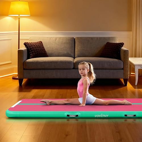 Miniatura 9 de VOFiTNY All Purpose Gymnastics Mat 6.6/10/13/16/20 ft Sturdy Inflatable Tumble Track for Home/Gym Rosado/Verde
