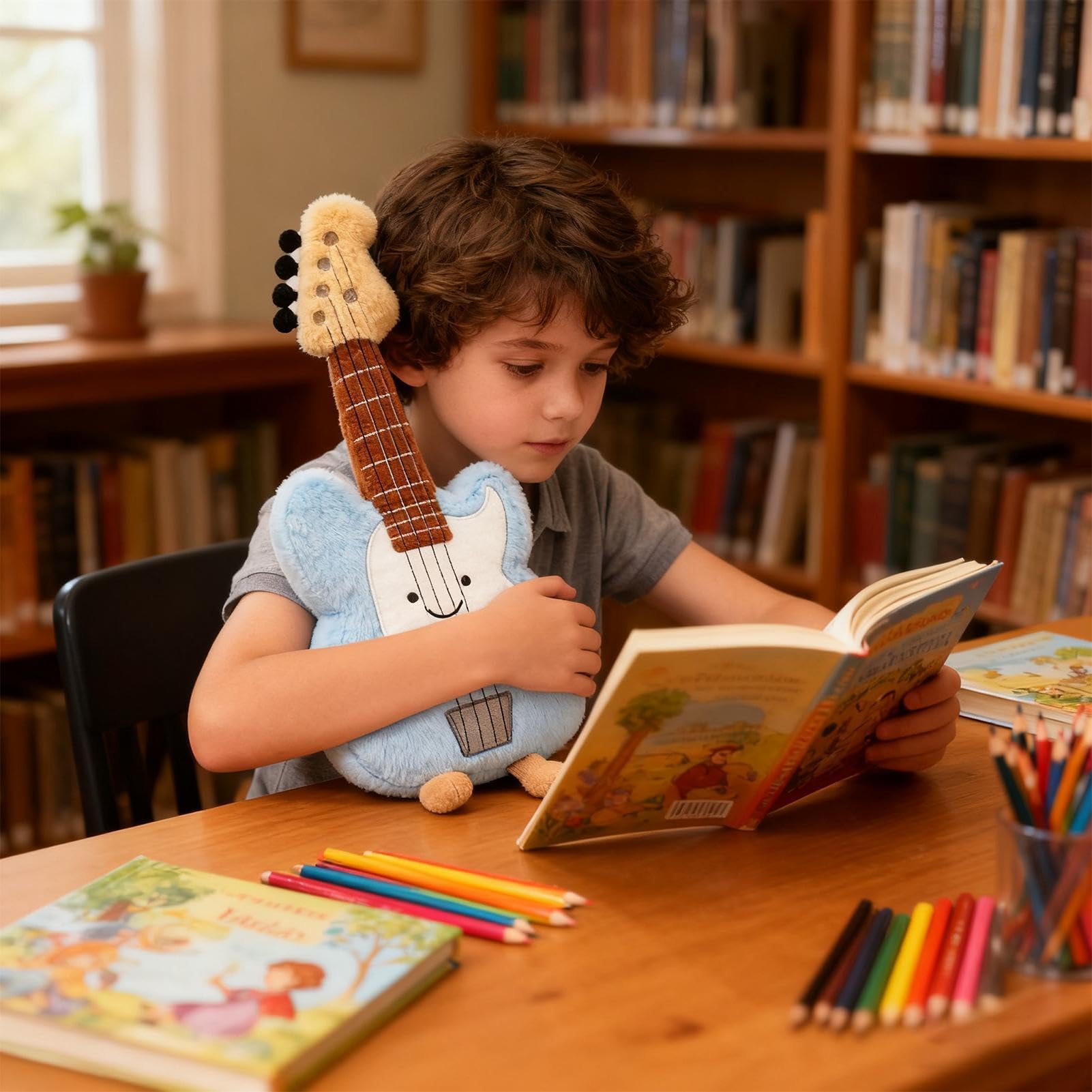 Guitare En Peluche Jouet Instrument De Musique – Poupée Douce En Forme De Violon – Tissu Ultra-doux Marron – Déco Chambre Et Cadeau Musical