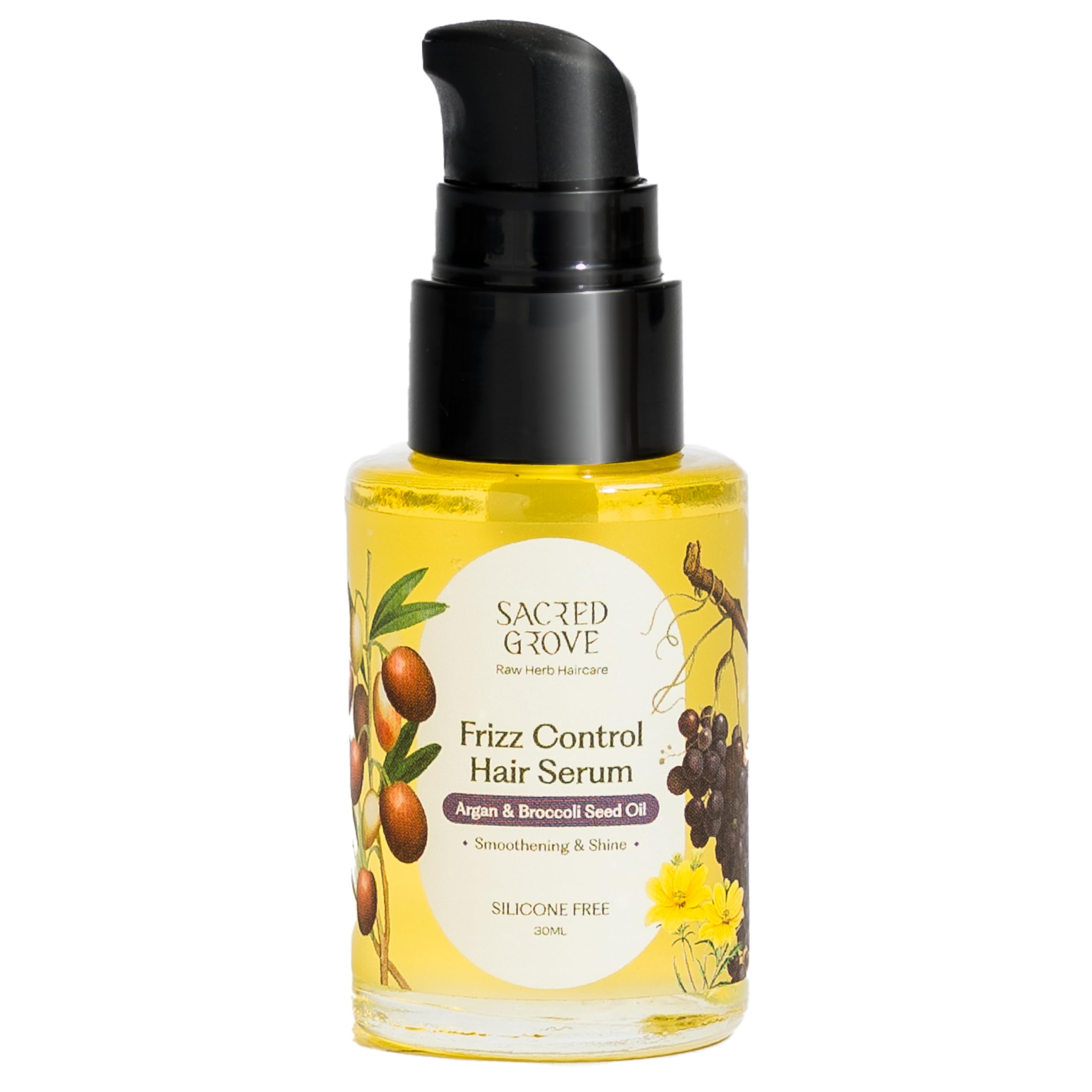 Sacred Grove Frizz Control Hair Serum with Broccoli Seed Oil | Best Natural Hair Serum for Dry & Frizzy Hair | For Men, Women & Children | 30 ML