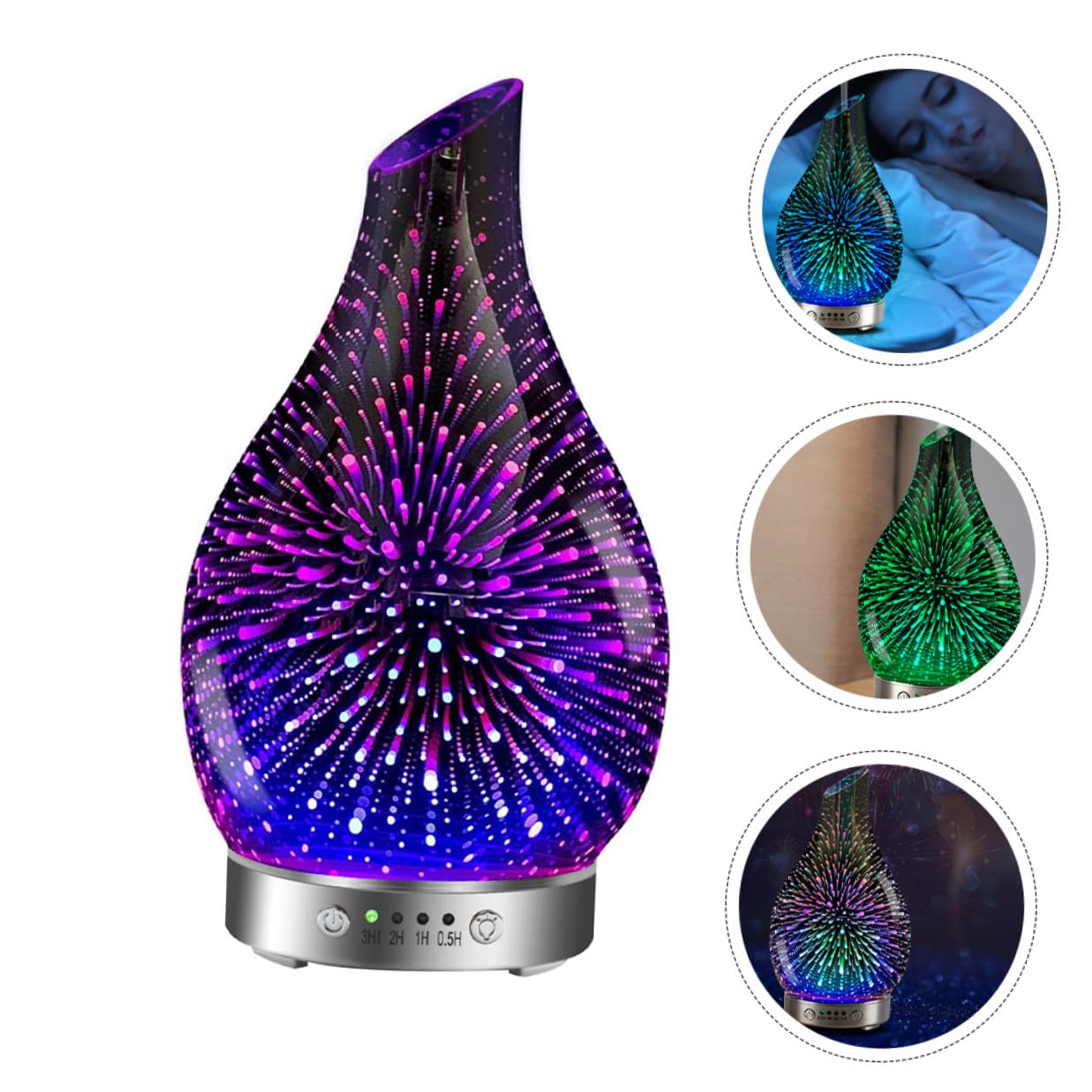 Difusor de Aromaterapia 3D de Vidrio Púrpura para Oficina