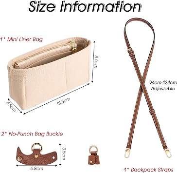 Organizer for Longchamp bag, Compatible with Longchamp shoulder strap, Carrying strap for Longchamp, Compatible with Longchamp mini organizer, Suitable for No-Punch, Longchamp