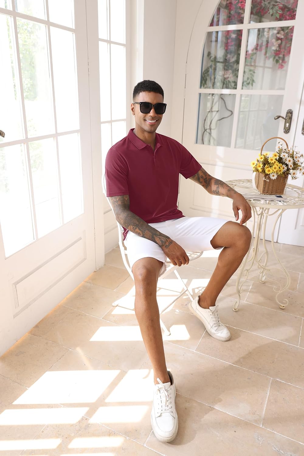 TACVASEN Mens Polos Short Sleeve Mens Quick Dry Polo Shirt Quick Dry Polo Shirts Mens Summer Polo Shirts Hiking Polo Shirts for Men Wine Red