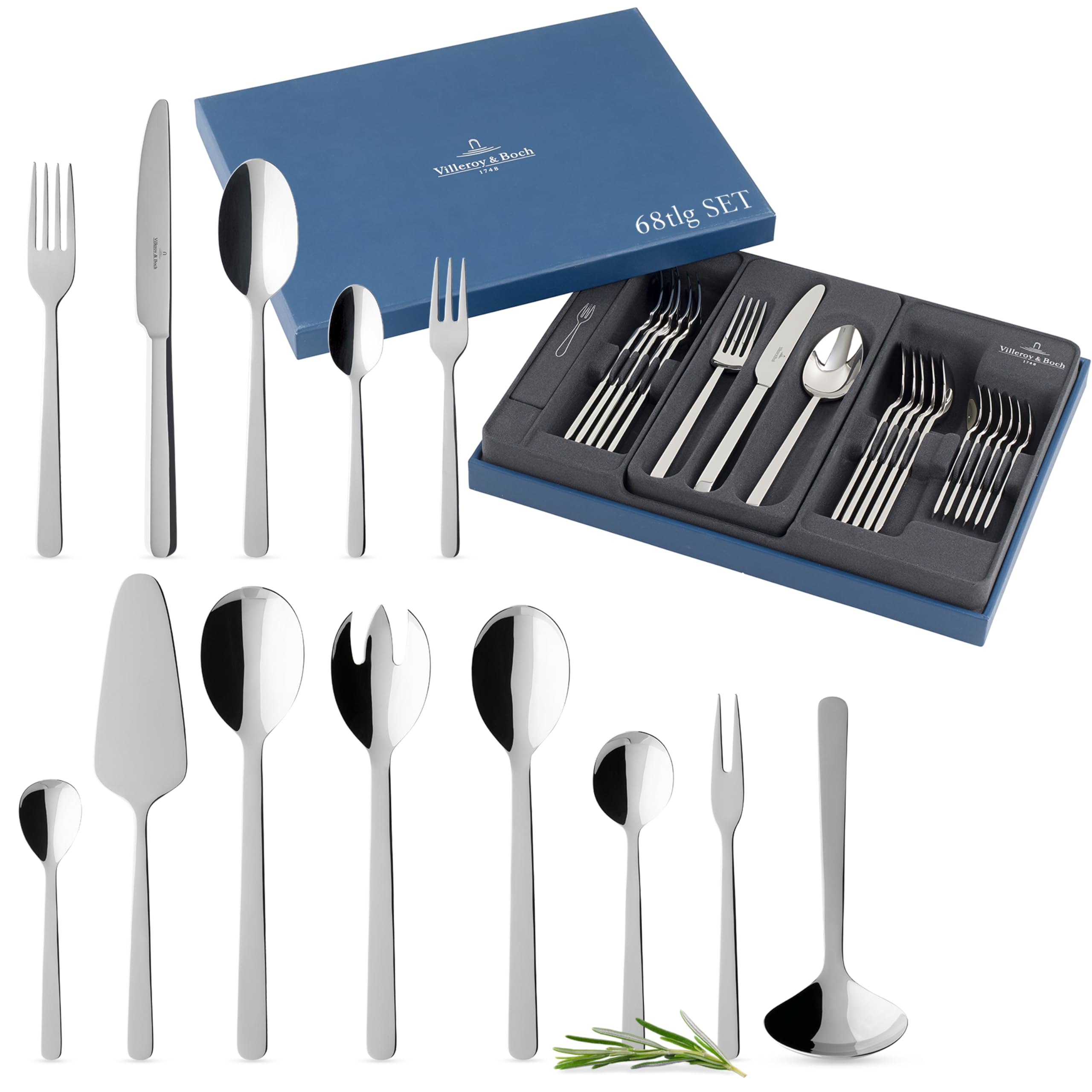 Villeroy & Boch - Louis Cutlery Set 68 Pieces Stainless Steel, Dishwasher Safe, Cutlery Set for 12 People, Tableware, Dinnerware, Stainless Steel