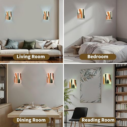 Miniatura 6 de Juego de dos apliques de pared con pilas, estilo retro, vintage, estilo años 70, líneas de póster, formas enchufables, accesorios de pared con