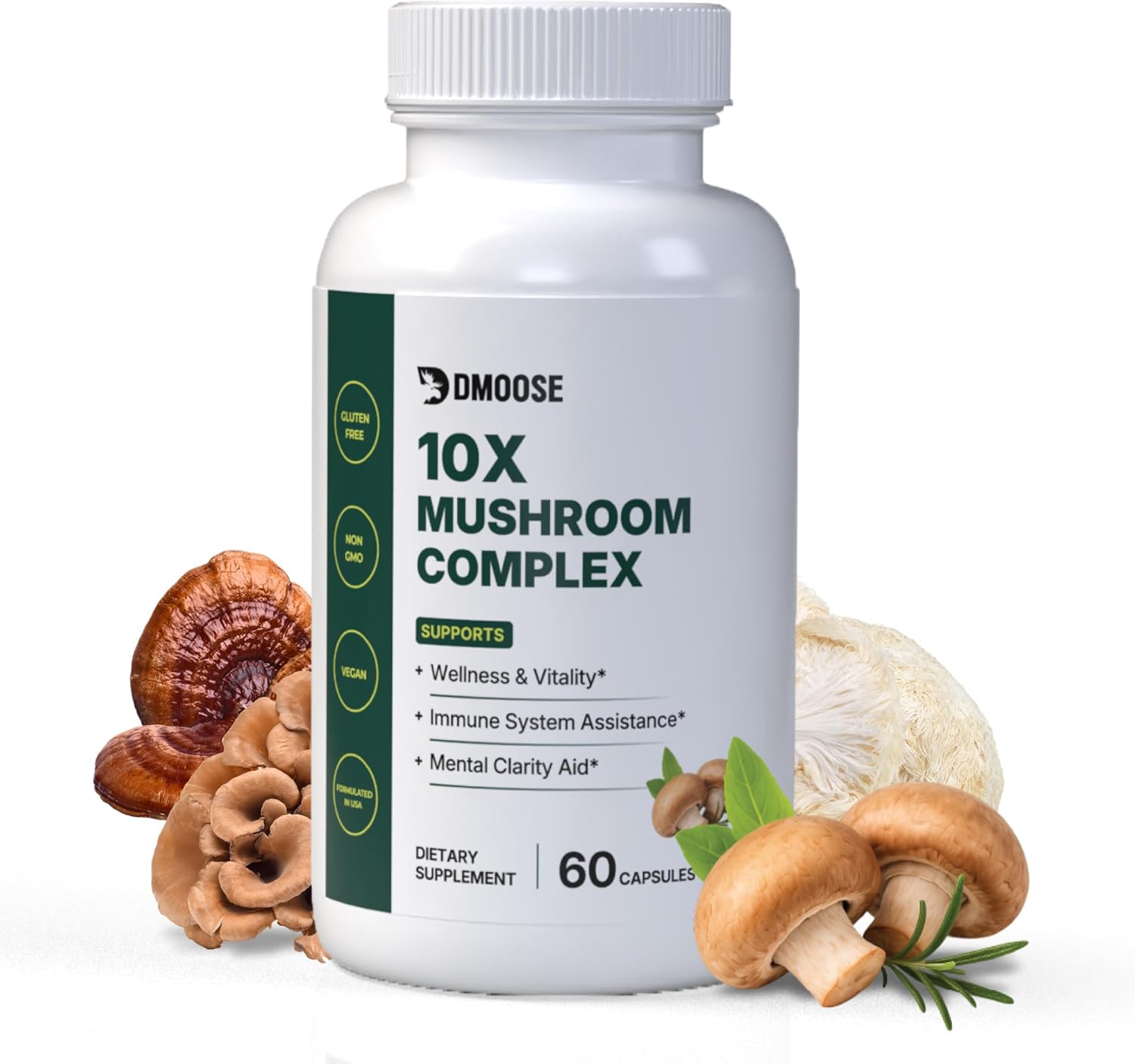 Lions Mane Mushroom Complex - 5300 mg Adaptogenic Blend for Memory, Focus & Immune Support - 5 in 1 Lionsmane, Chaga, Maitake, Shiitake & Reishi Supplement (60 Count (Pack of 1), 10X Mushroom Complex)