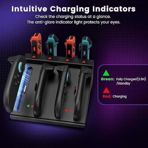 Miniatura 5 de Cargador de controlador de interruptor para Nintendo Switch 2 y 1 y OLED, base de carga rápida Joycon 8 en 1, estación de carga Joycon con