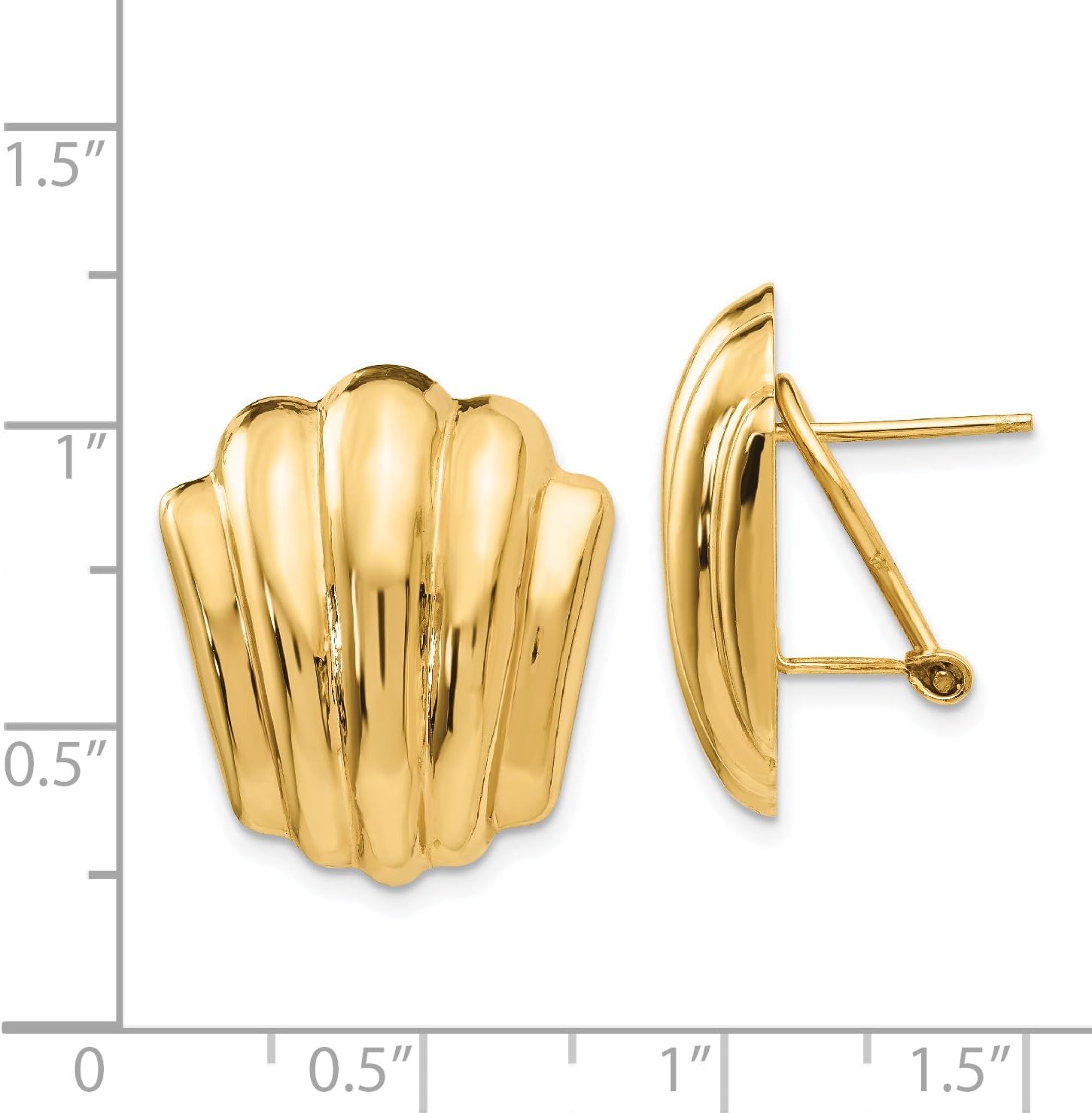 14K Yellow Gold Polished Fancy Ball Button Omega Back Post Earrings
