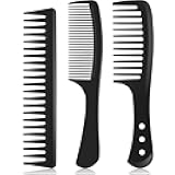 Patelai 3 Pieces Wide Tooth Detangling Hair Comb Styling Set, Carbon Fiber Styling Cutting Comb Anti Static Heat Resistant for Women Curly Straight Long Hair, Black