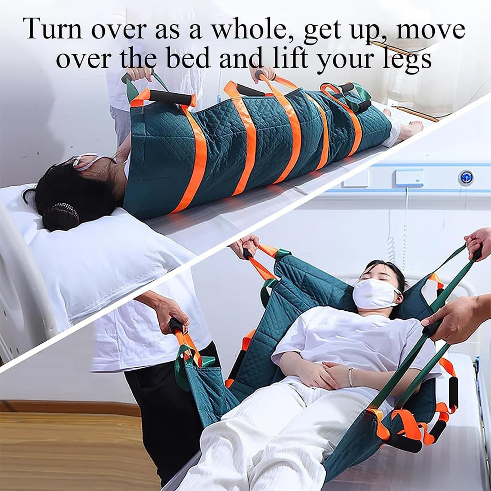 Imbracatura per trasferimento paziente, in tessuto Oxford trapuntato resistente, con 12 maniglie, supporta fino a 113,4 kg, per pazienti costretti a letto