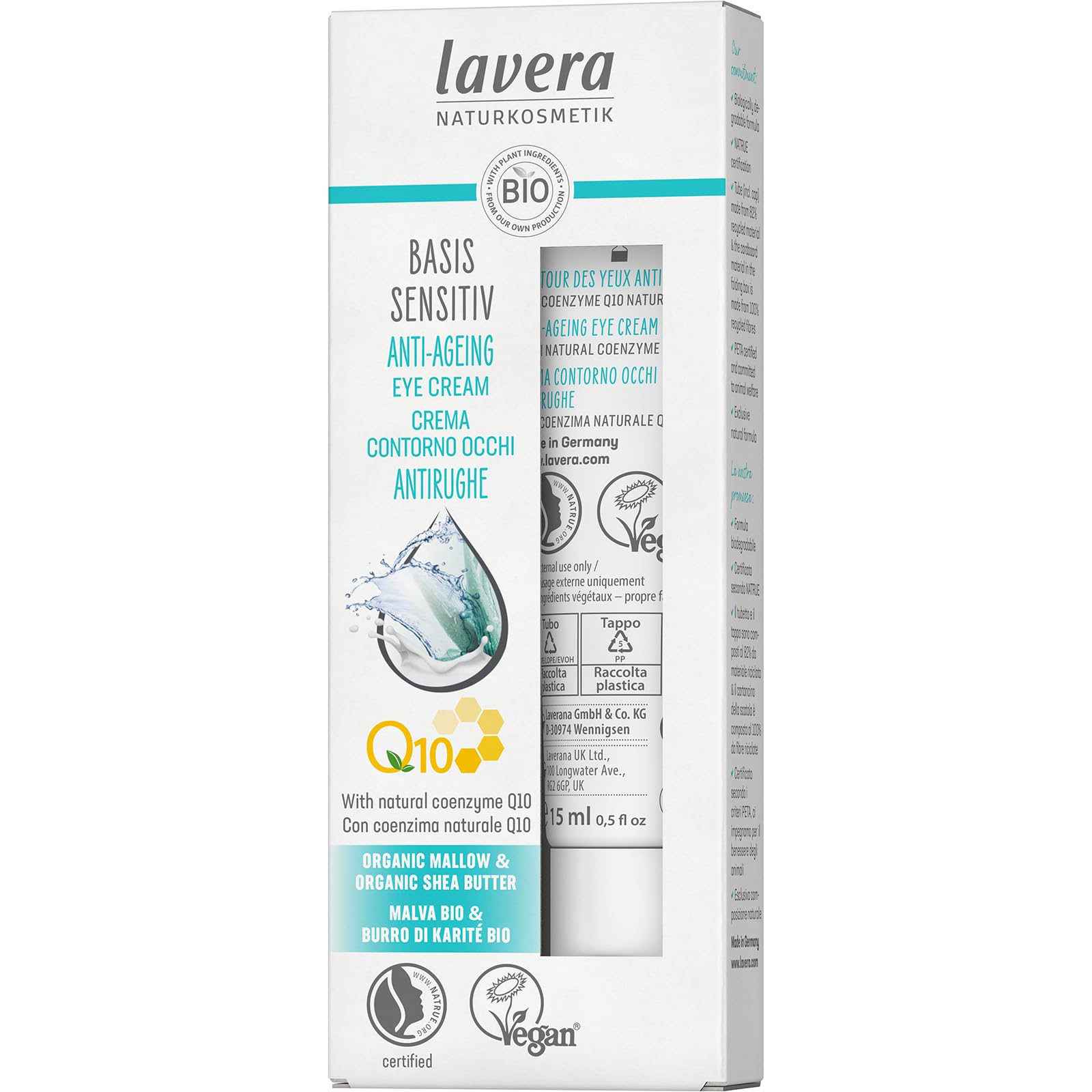 lavera Anti-Falten Augencreme Q10, Malve & Sheabutter, 15 ml