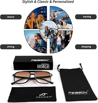 FEISEDY Retro Square Sunglasses for Women and Men ‘70s Vintage Trendy Glasses Classic with Double Bridge UV400 Protection B2835