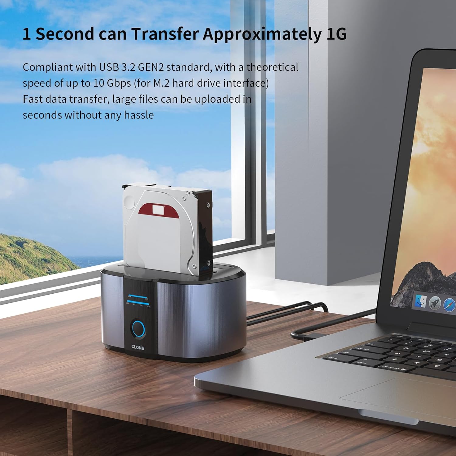 GODO M.2 NVMe/SATA SSD/HDD Expansion Dock, Dual-Slot Support for M.2 NVMe/SATA + 2.5-inch/3.5-inch SSD/HDD Adapter, USB-C Hard Drive Cloning Station and Card Reader, Supports Offline Cloning