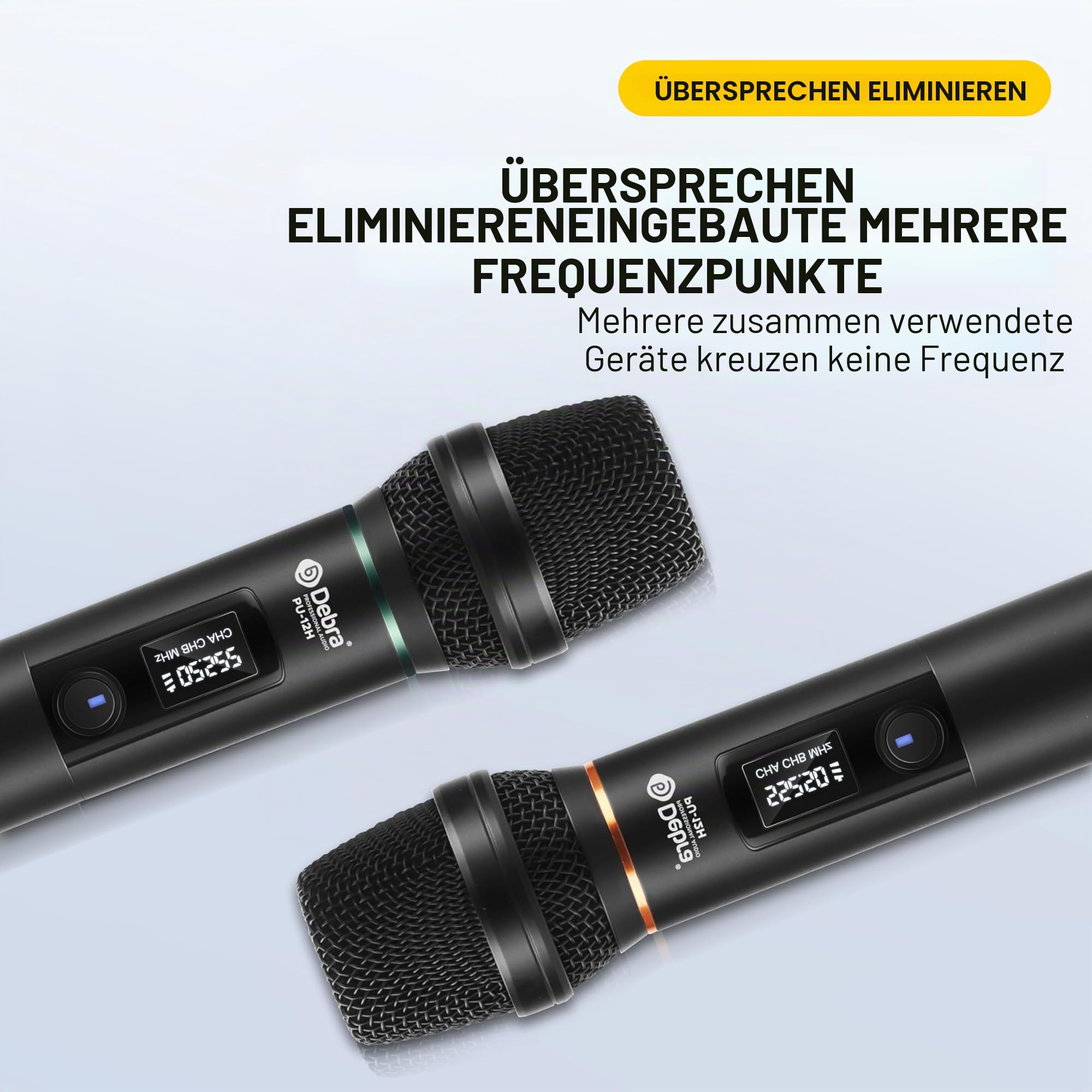 D Debra Professionelles Kabelloses UHF-Mikrofon-Set mit 30 Kanälen – 2 Dynamische Handmikrofone & USB-C-Ladeempfänger, Ideal für Karaoke, Bühne, Hochzeit, Kirche und Veranstaltungen