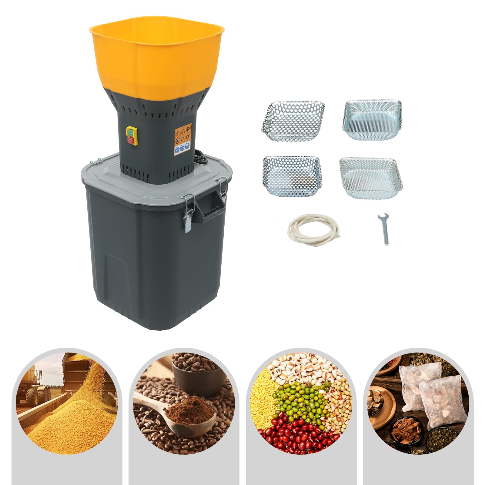Getreidemühle 45L, 1300W Grinder mit 5 Sieben, Hochleistungs Gewürzmühle Elektrisch für Mais Weizen Pfeffer, Haushalt & Kleine Landwirtschaftliche Betriebe