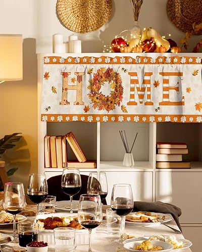 Miniatura 3 de Autumn Home - Cortina de cenefas para cocina, cafetería, corona de hojas de arce, cenefa de ventana de hojas de otoño, 1 panel de cortinas cortas de