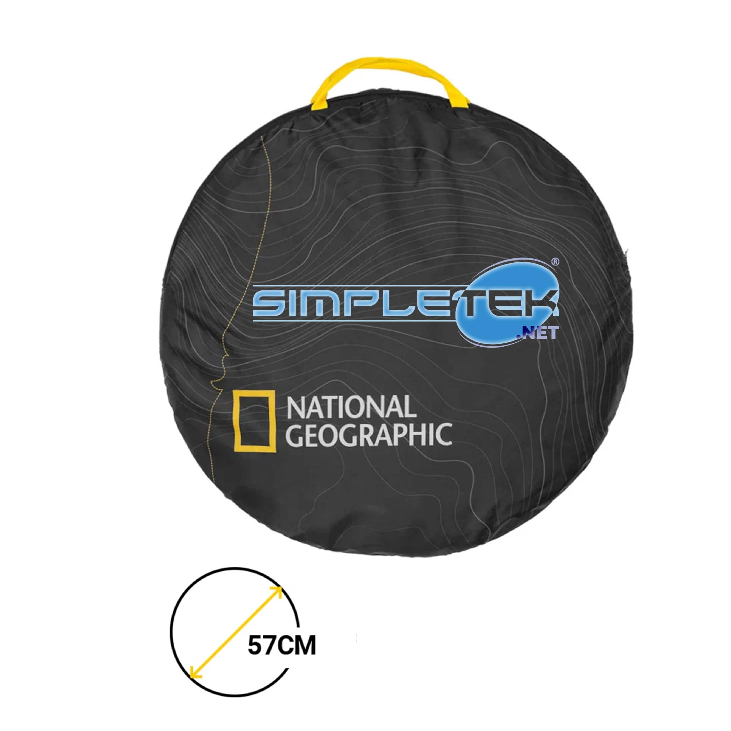 National Geographic – 2 Pezzi Tenda da Campeggio a Igloo per 2 Persone | Facile da Montare con Pop-Up Veloce | Impermeabile, Parasole, 3 Punti di Ventilazione | Nero e Giallo