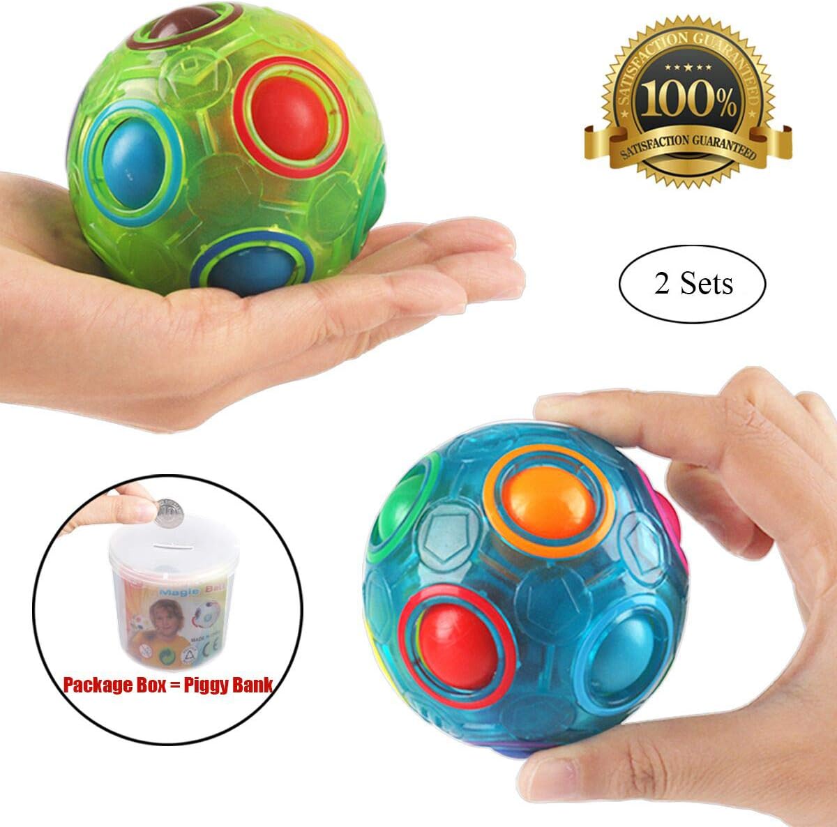 2pcs Rainbow Ball Magic Ball Toy Puzzle Magic Rainbow Ball for Children's Educational Toy Teenagers Adults Stress Reliever Malloom Pop Luminous Stress Reliever (Blue + Green)