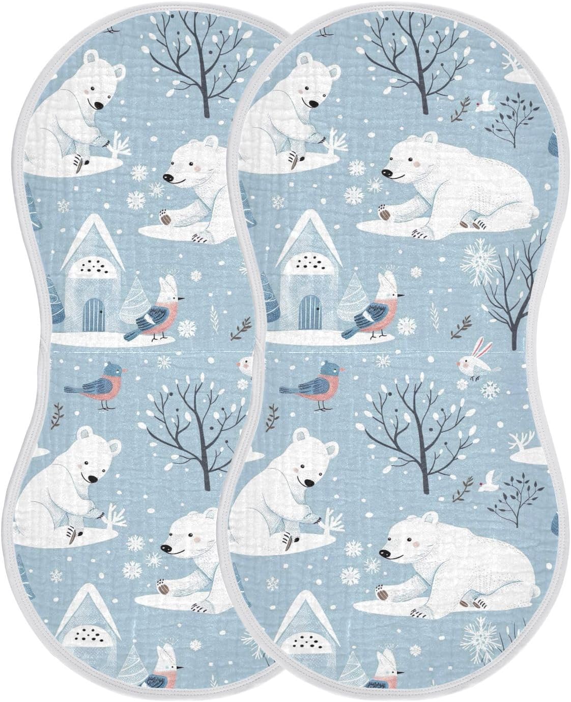 Winter Polar Bear Muslin Baby Burp Cloths Feeding Cloths Face Towel Soft and Absorbent Bibs for Newborn Boys Girl- 4 Pack