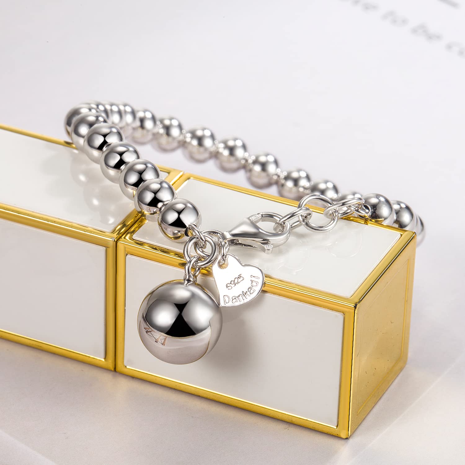 Dankadi Bracciale di perle da donna in argento 925 largo 4 mm, 6 mm, senza e con ciondolo a cuore, lungo 13 – 21 cm, oro rosa, regalo per festa della mamma uomo