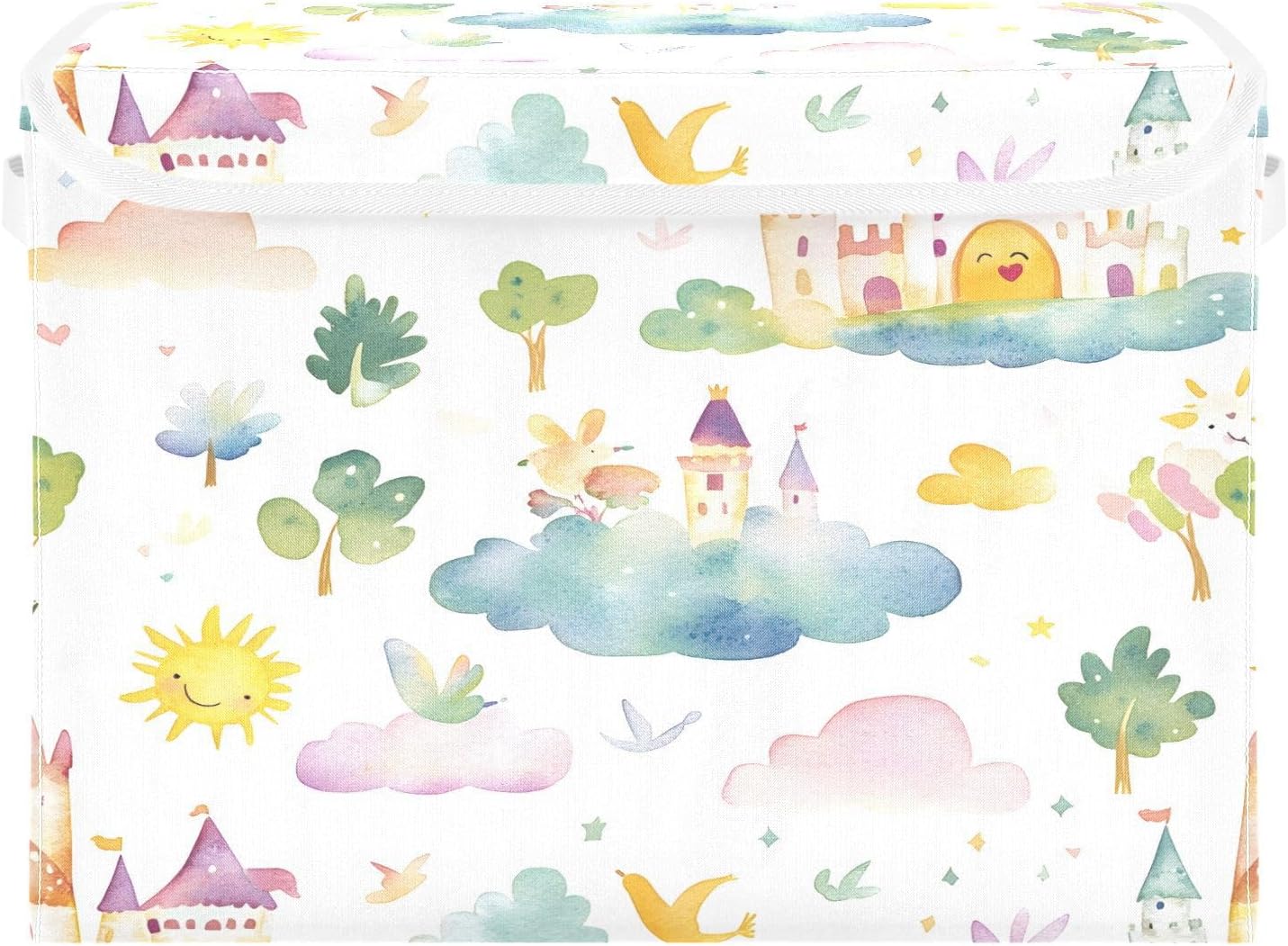 Watercolor Rainbow Storage Box with Flip-Top Lid and Carrying Handle Collapsible Storage Cube Bin Large Storage Basket for Shelf Closet Bedroom Living Room, 16.5 x 12.6 x 11.8 In