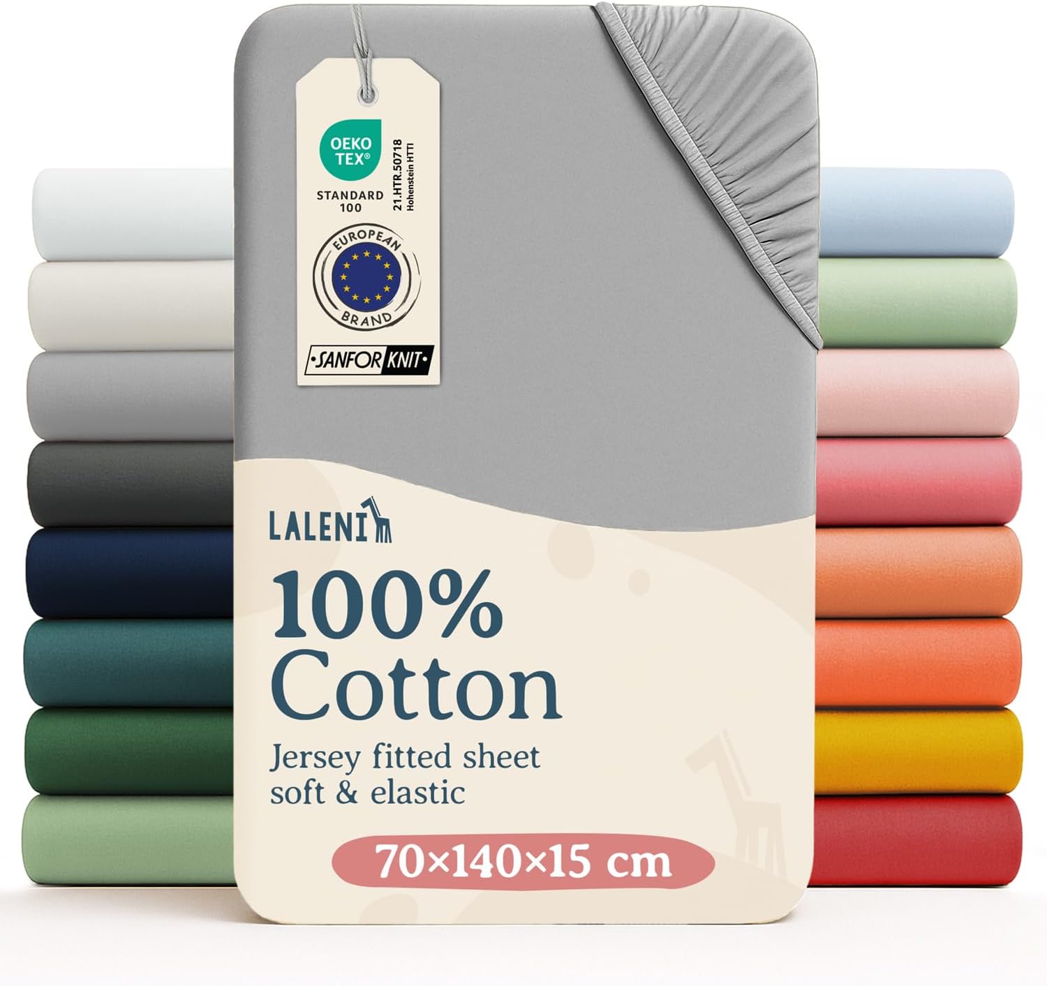Laleni Cot Bed Sheets 140 x 70 cm, Oeko-Tex Certified Soft 135 g/m² Cotton Travel Cot Sheets, Moonlight Grey