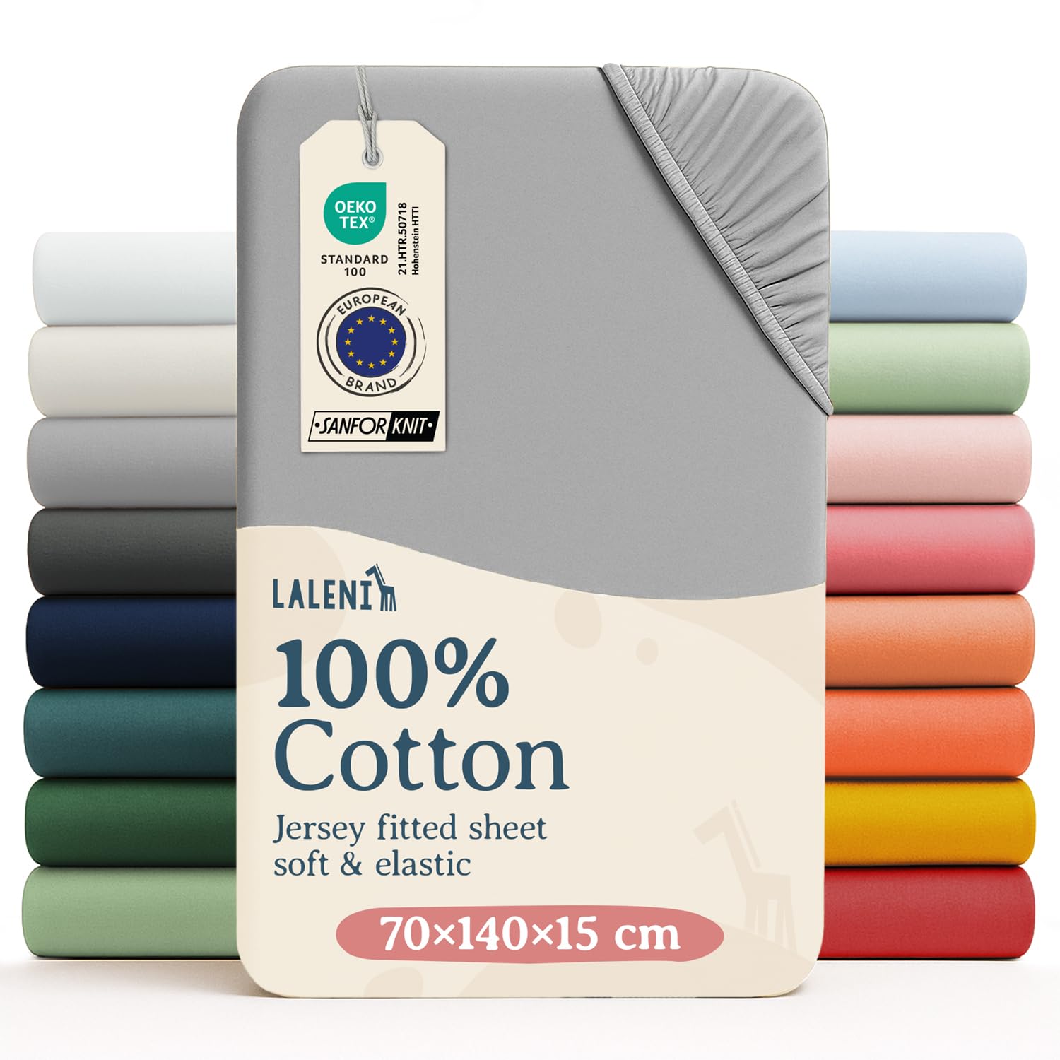 Laleni Cot Bed Sheets 140 x 70 cm, Oeko-Tex Certified Soft 135 g/m² Cotton Travel Cot Sheets, Moonlight Grey