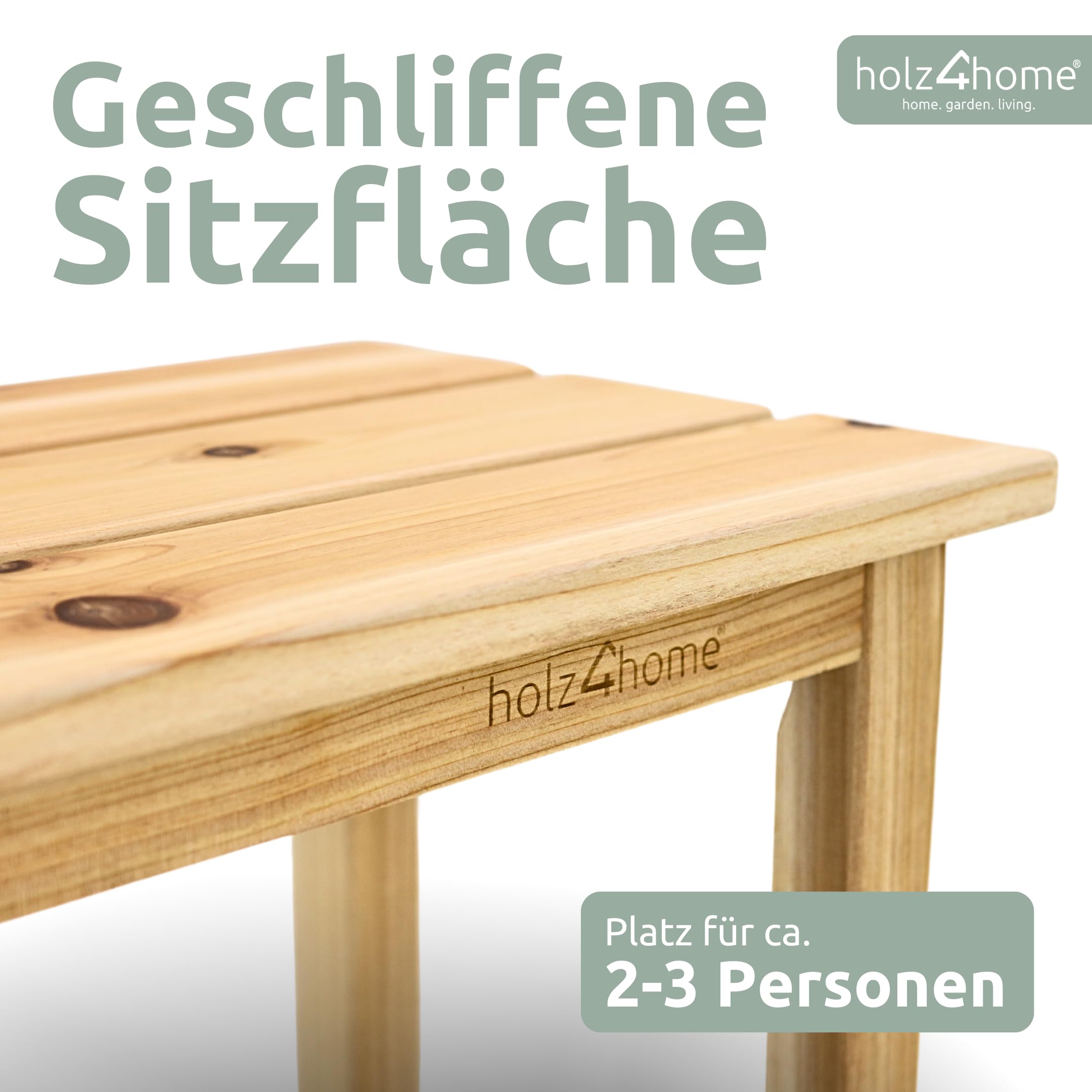 holz4home® Gartenbank Holzbank Natur Hell I Kleine Bank ohne Lehne I Parkbank 2-3 Sitzplätze für Terrasse Garten Balkon I Für Kinder & Erwachsene
