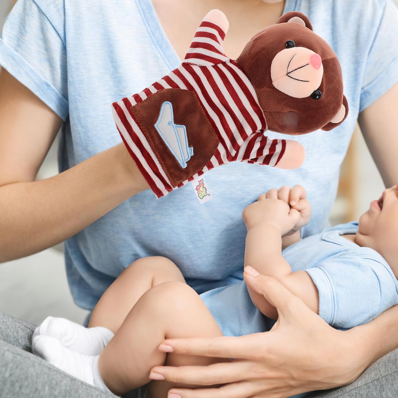 FRCOLOR Stuffed Animal Hand Puppets Plush Toy Cute Cartoon Bear Puppet for Boys and Girls Parent Boy Girl Interaction Storytelling in Classroom - Image 3