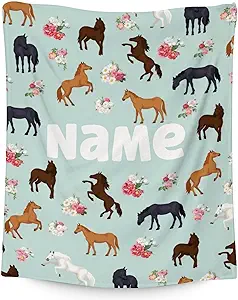 Mercuryelf Custom Horse Blanket Gift - 60x80 Inches Aesthetic Throw Blankets for Adults - Mint Green Soft, Fuzzy & Warm Throws for Bed, Couch