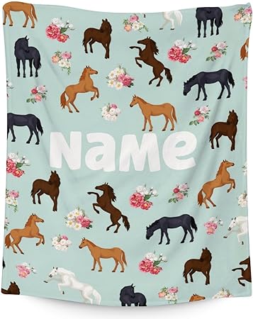 Mercuryelf Custom Horse Blanket Gift - 60x80 Inches Aesthetic Throw Blankets for Adults - Mint Green Soft, Fuzzy & Warm Throws for Bed, Couch