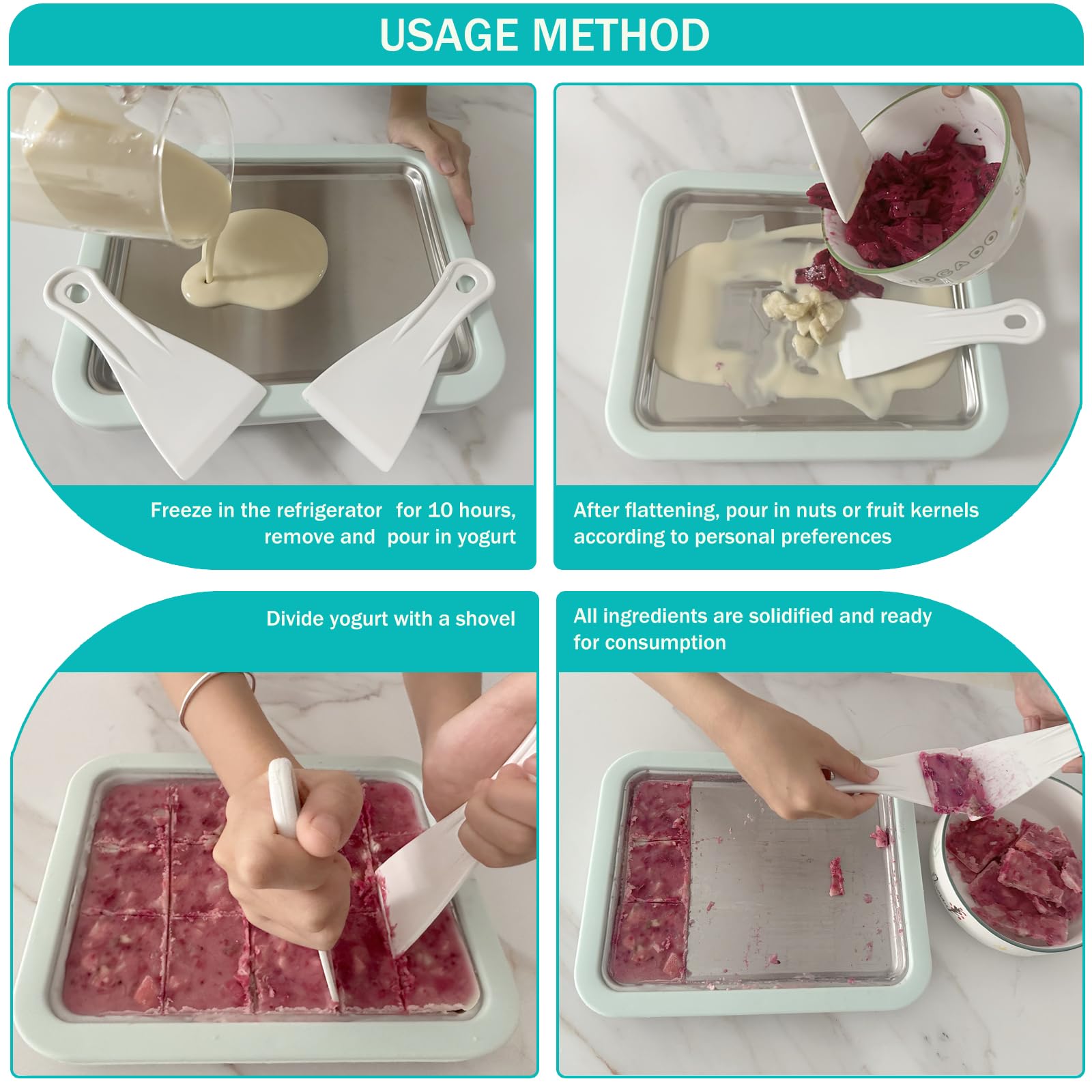 Machine à Glace Roulée En Acier Inoxydable - Plaque Congelée Pour Yaourt Glacé, Sorbet - DIY Dessert Maison - Vert