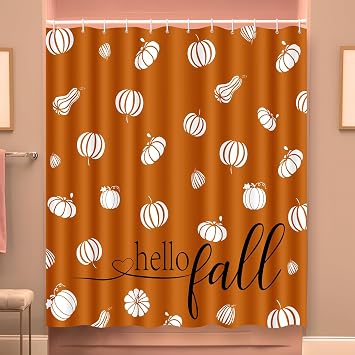 Tieshankao Fall Decorations for Home Pumpkin Shower Curtain for Bathroom Autumn Thanksgiving Decor Set with 12PCS Hooks 72x72 Inch