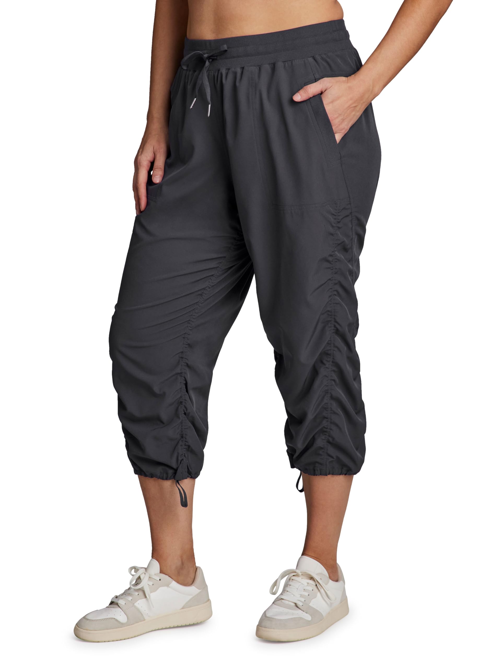 RBX Active Womens Plus Size Fashion Lightweight Woven Body Skimming Drawstring Capri Pant