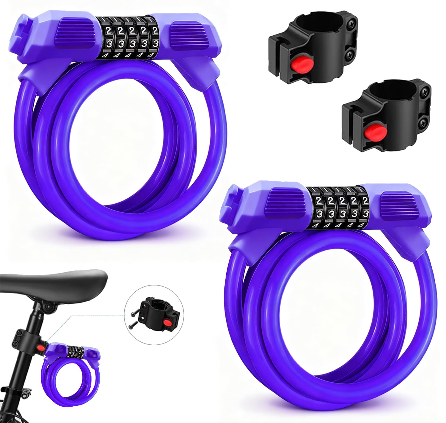 𝟐𝐏𝐚𝐜𝐤 Bike Locks Heavy-Duty, High-Security Bike Cable Lock with Passcode Unlock, 𝟏𝟐𝟎𝐜𝐦/𝟏𝟐𝐦𝐦 Weather Resistant Resettable Bicycle Combination Cycle Lock for E-Bike Mountain Bike Ski Gate