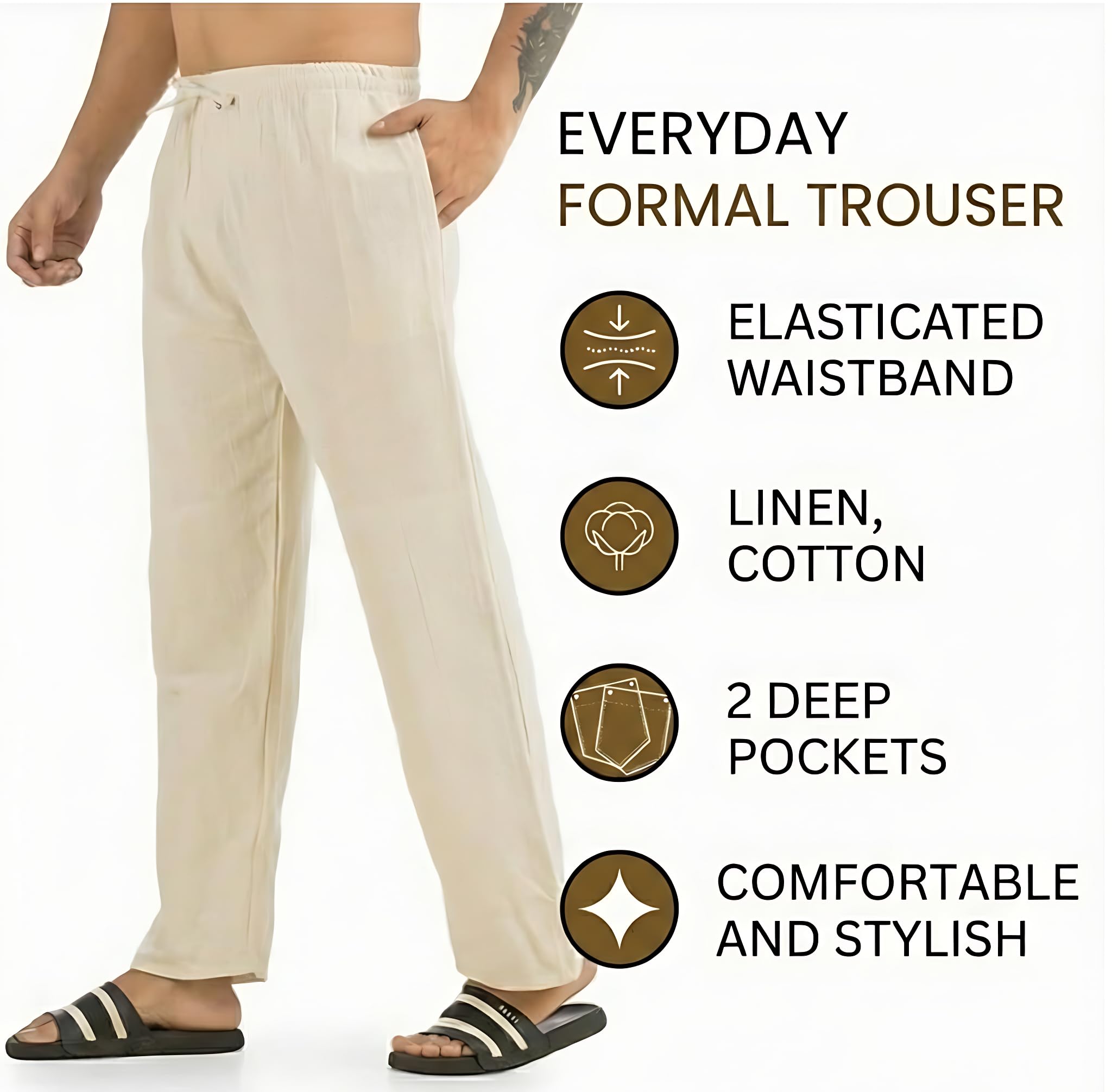 DIGITAL SHOPEE Men's Cotton Pajama Pants, Loose Fit Harem Style Lounge Wear, Cream White, Elastic Waist for Sleep Beach Yoga