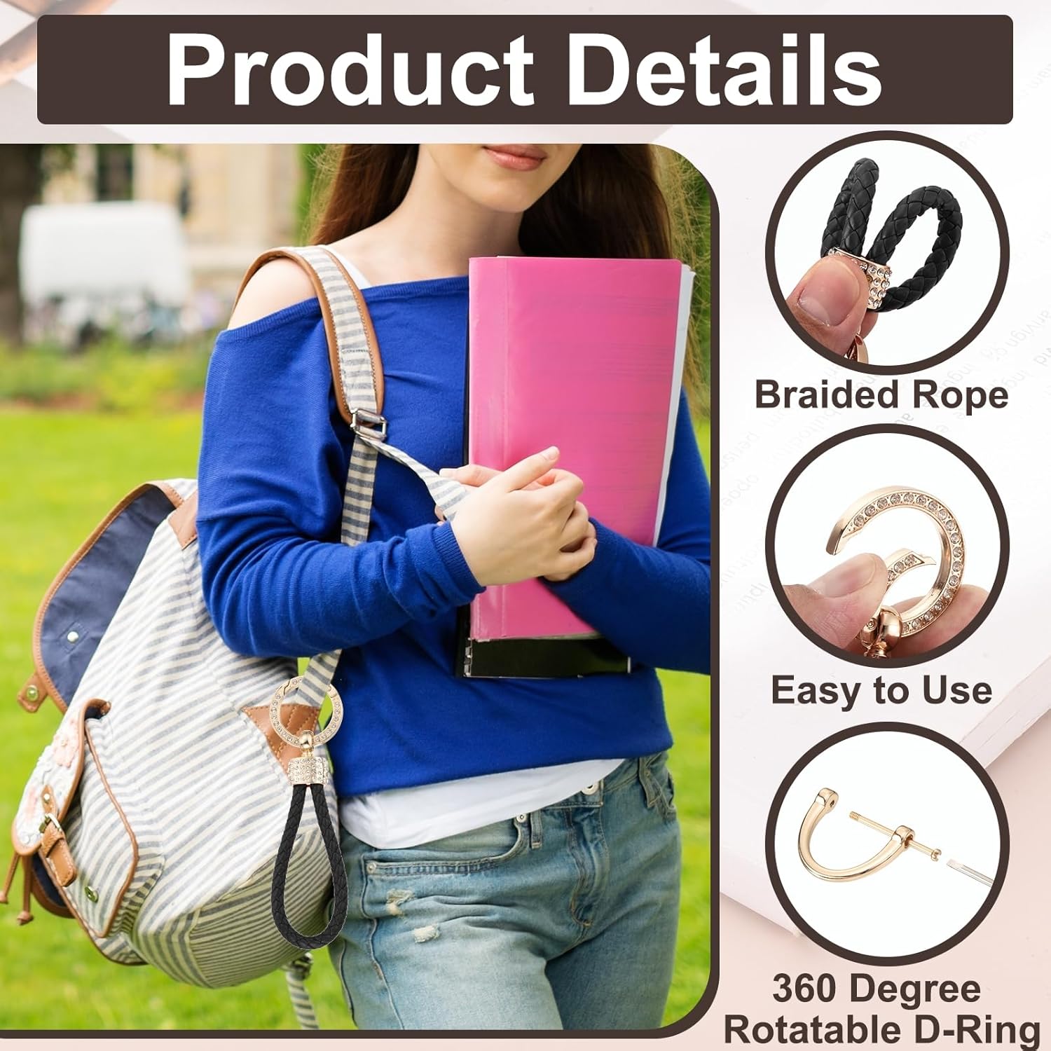 MECCANIXITY Weave Key Chain Ring Braided Rope Leather Keychain with Rotatable D-ring and Screwdriver