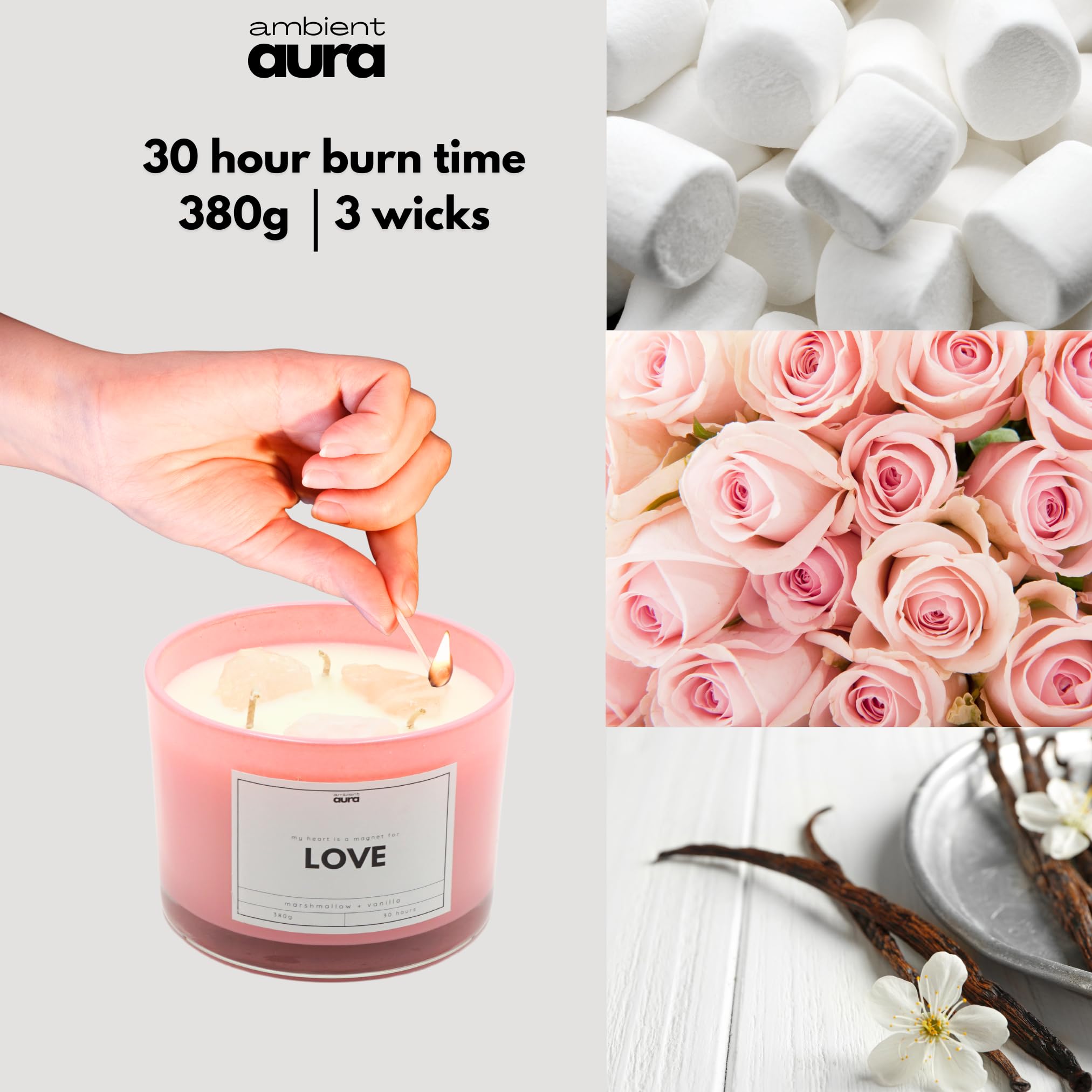 Amazon.co.jp: アンビエントオーラローズクォーツクリスタルキャンドル