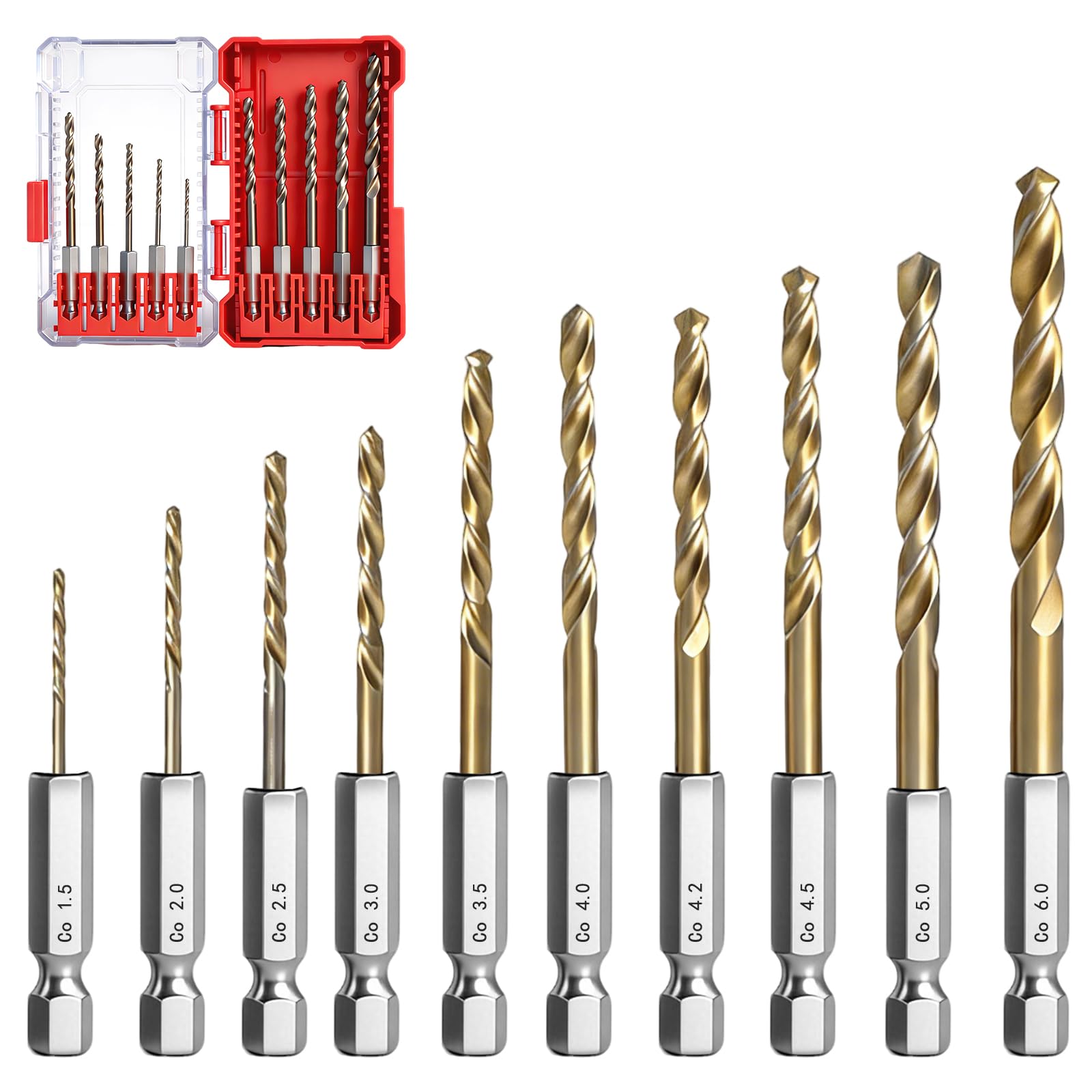 10-tlg HSS Bohrer Set Metallbohrer 1,5-6,0mm Bohrerset in Au