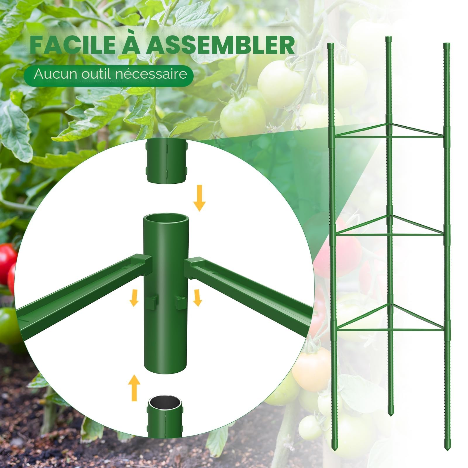 MQUPIN Tuteur Tomate,3pcs Cage à Tomates Support,130cm Vertical Cage à Tomates Treillis pour Jardin, piquets de Support pour Plantes grimpantes, légumes et Fleurs,Légumes et Fleurs