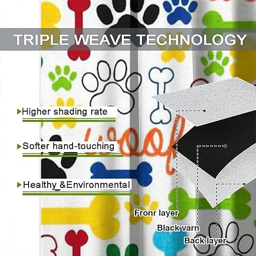 Miniatura 83 de Cortinas opacas con estampado de patas de perro, estampado de patas de perro y huesos, tratamiento de ventana, cortinas con aislamiento térmico