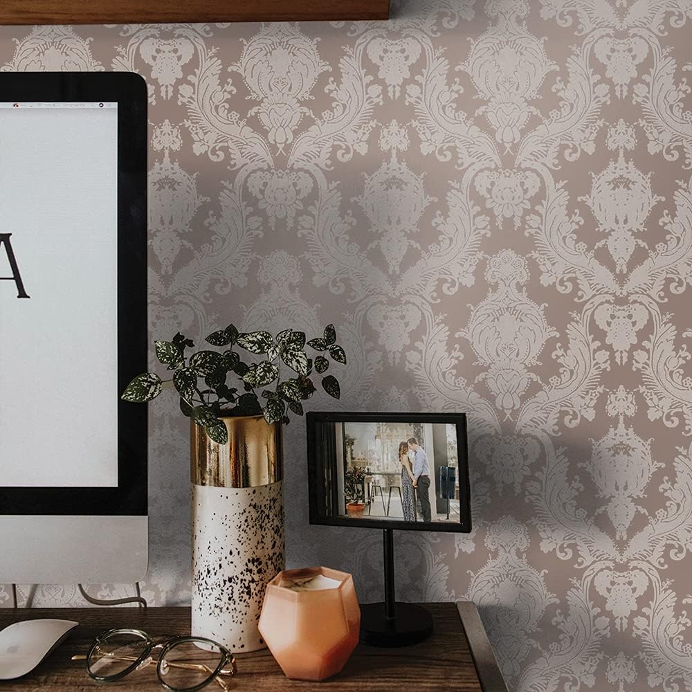 Bisque Damask Self-Adhesive Removable Wallpaper Roll