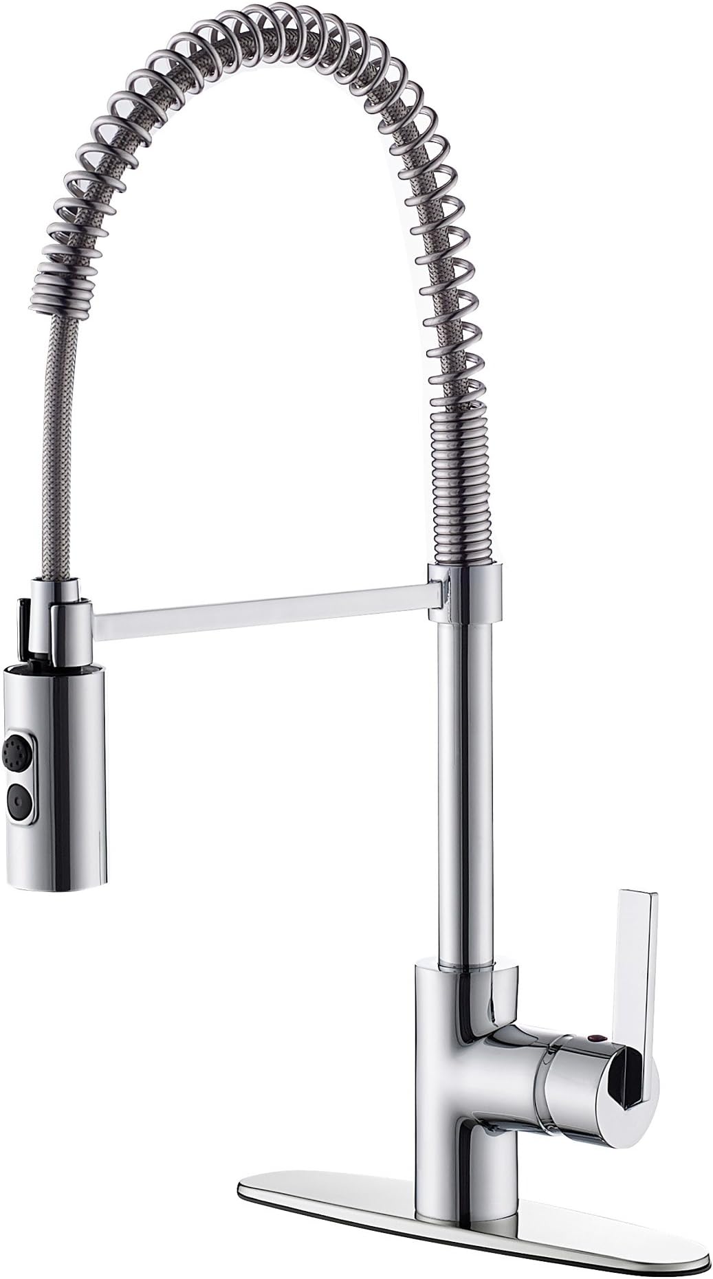 TAF852R-CP01 Modern Commercial Chrome Pull Down Sprayer Kitchen Faucet, Single Handle Kitchen Sink Faucet With Deck Plate