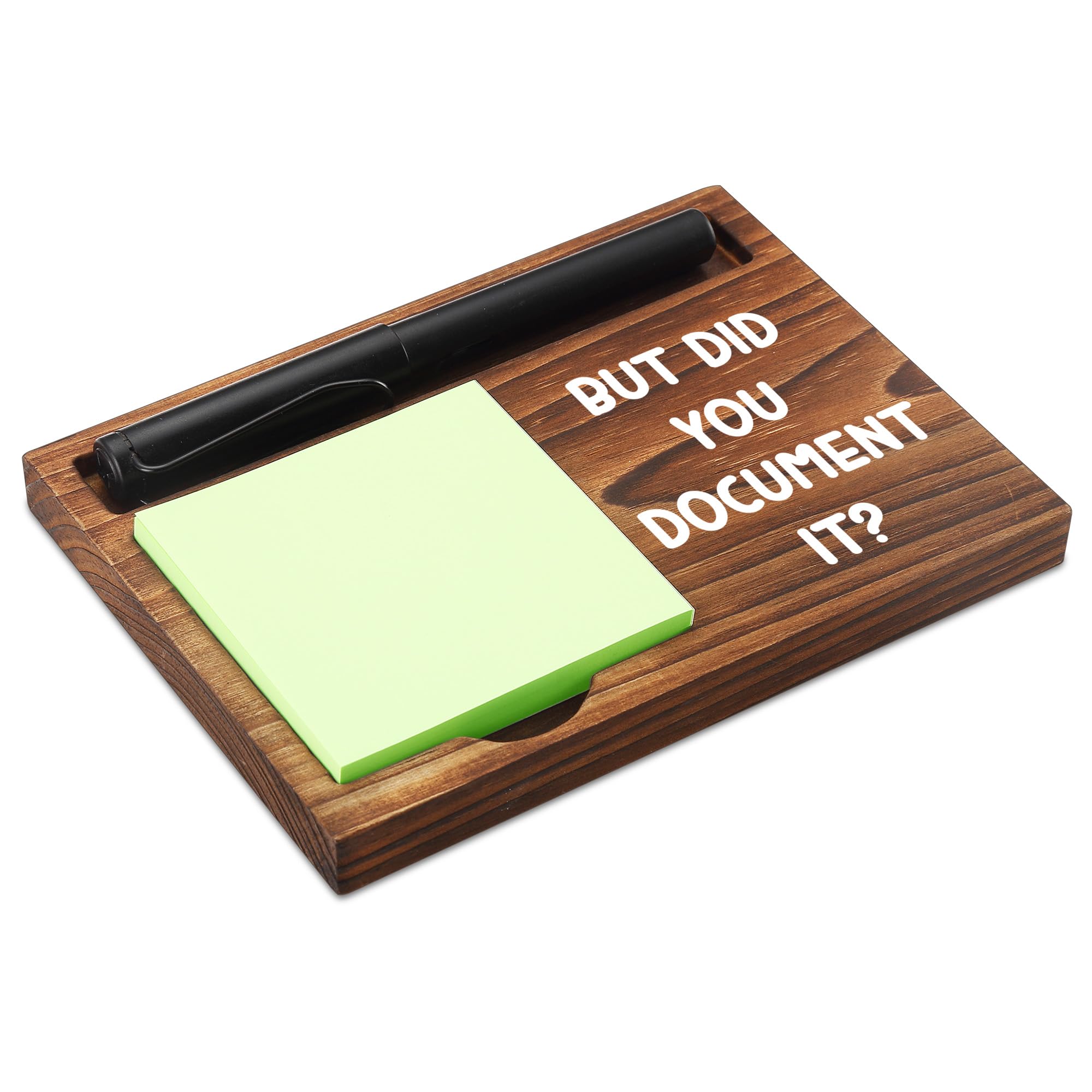 NPA178 - Soporte de notas adhesivas de madera para bloc de notas y bolígrafos, 6.5 x 4.7 pulgadas, dispensador de bloc de notas adhesivas para escritorio, trabajo, regalos de humor