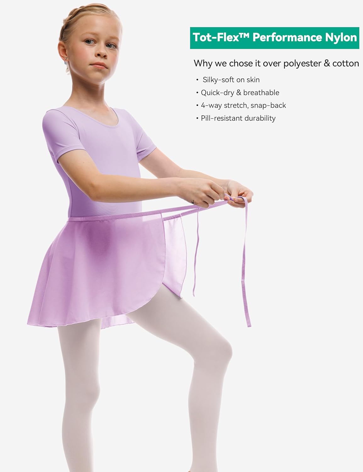Girls Ballet Dance Short Sleeve Leotard with Removable Skirt and Tights Combo, Toddlers Gymnastics Ballerina Outfit
